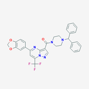 molecular formula C32H26F3N5O3 B395704 (4-Benzhydrylpiperazin-1-yl)-[5-(1,3-benzodioxol-5-yl)-7-(trifluoromethyl)pyrazolo[1,5-a]pyrimidin-3-yl]methanone 
