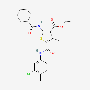 molecular formula C23H27ClN2O4S B3957068 ethyl 5-{[(3-chloro-4-methylphenyl)amino]carbonyl}-2-[(cyclohexylcarbonyl)amino]-4-methyl-3-thiophenecarboxylate 