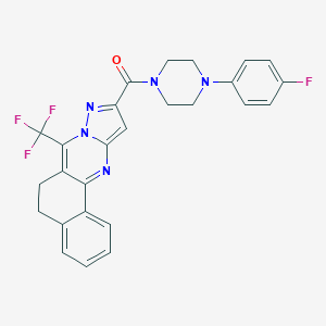 molecular formula C26H21F4N5O B395708 10-{[4-(4-Fluorophenyl)-1-piperazinyl]carbonyl}-7-(trifluoromethyl)-5,6-dihydrobenzo[h]pyrazolo[5,1-b]quinazoline 