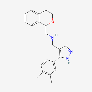 molecular formula C22H25N3O B3957205 (3,4-dihydro-1H-isochromen-1-ylmethyl){[3-(3,4-dimethylphenyl)-1H-pyrazol-4-yl]methyl}amine 