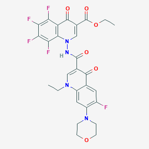 molecular formula C28H23F5N4O6 B395723 Ethyl 1-({[1-ethyl-6-fluoro-7-(4-morpholinyl)-4-oxo-1,4-dihydro-3-quinolinyl]carbonyl}amino)-5,6,7,8-tetrafluoro-4-oxo-1,4-dihydro-3-quinolinecarboxylate 