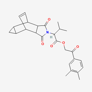 molecular formula C26H29NO5 B3957266 2-(3,4-dimethylphenyl)-2-oxoethyl 2-(3,5-dioxo-4-azatetracyclo[5.3.2.0~2,6~.0~8,10~]dodec-11-en-4-yl)-3-methylbutanoate 