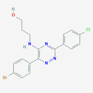 molecular formula C18H16BrClN4O B395727 3-{[6-(4-Bromophenyl)-3-(4-chlorophenyl)-1,2,4-triazin-5-yl]amino}propan-1-ol 