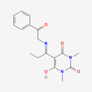 molecular formula C17H19N3O4 B3957282 1,3-dimethyl-5-{1-[(2-oxo-2-phenylethyl)amino]propylidene}-2,4,6(1H,3H,5H)-pyrimidinetrione 