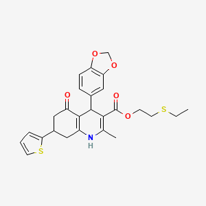molecular formula C26H27NO5S2 B3957296 2-(ethylthio)ethyl 4-(1,3-benzodioxol-5-yl)-2-methyl-5-oxo-7-(2-thienyl)-1,4,5,6,7,8-hexahydro-3-quinolinecarboxylate 