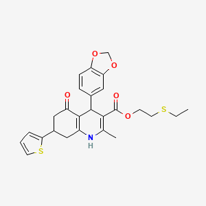 2-(ethylthio)ethyl 4-(1,3-benzodioxol-5-yl)-2-methyl-5-oxo-7-(2-thienyl)-1,4,5,6,7,8-hexahydro-3-quinolinecarboxylate