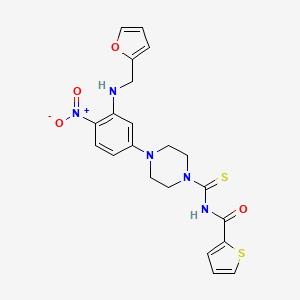 molecular formula C21H21N5O4S2 B3957298 N-[(4-{3-[(2-furylmethyl)amino]-4-nitrophenyl}-1-piperazinyl)carbonothioyl]-2-thiophenecarboxamide 