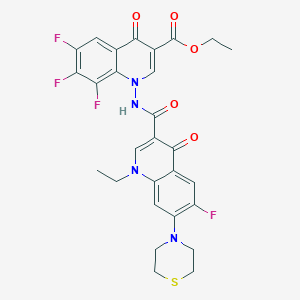 molecular formula C28H24F4N4O5S B395732 Ethyl 1-[(1-ethyl-6-fluoro-4-oxo-7-thiomorpholin-4-ylquinoline-3-carbonyl)amino]-6,7,8-trifluoro-4-oxoquinoline-3-carboxylate 