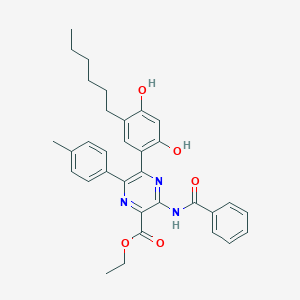 molecular formula C33H35N3O5 B395741 Ethyl 3-(benzoylamino)-5-(5-hexyl-2,4-dihydroxyphenyl)-6-(4-methylphenyl)-2-pyrazinecarboxylate 