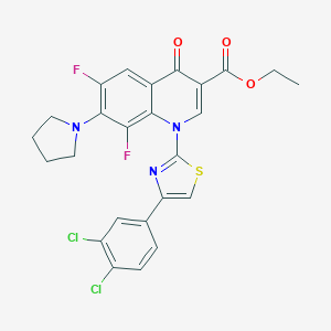 molecular formula C25H19Cl2F2N3O3S B395743 Ethyl 1-[4-(3,4-dichlorophenyl)-1,3-thiazol-2-yl]-6,8-difluoro-4-oxo-7-(1-pyrrolidinyl)-1,4-dihydro-3-quinolinecarboxylate 