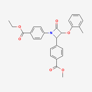 molecular formula C27H25NO6 B3957474 ethyl methyl 4,4'-[3-(2-methylphenoxy)-4-oxo-1,2-azetidinediyl]dibenzoate 
