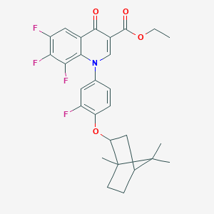 molecular formula C28H27F4NO4 B395763 Ethyl 6,7,8-trifluoro-1-{3-fluoro-4-[(1,7,7-trimethylbicyclo[2.2.1]hept-2-yl)oxy]phenyl}-4-oxo-1,4-dihydro-3-quinolinecarboxylate 