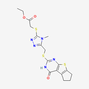 molecular formula C17H19N5O3S3 B3957666 ethyl [(4-methyl-5-{[(4-oxo-3,5,6,7-tetrahydro-4H-cyclopenta[4,5]thieno[2,3-d]pyrimidin-2-yl)thio]methyl}-4H-1,2,4-triazol-3-yl)thio]acetate 