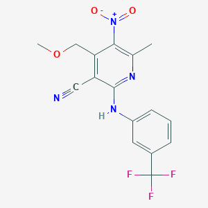molecular formula C16H13F3N4O3 B3957673 4-(methoxymethyl)-6-methyl-5-nitro-2-{[3-(trifluoromethyl)phenyl]amino}nicotinonitrile 