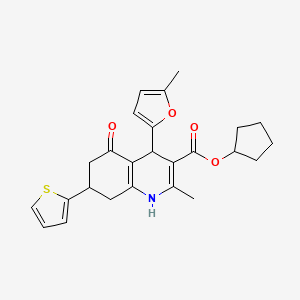 molecular formula C25H27NO4S B3957778 cyclopentyl 2-methyl-4-(5-methyl-2-furyl)-5-oxo-7-(2-thienyl)-1,4,5,6,7,8-hexahydro-3-quinolinecarboxylate 