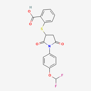 molecular formula C18H13F2NO5S B3957796 2-({1-[4-(difluoromethoxy)phenyl]-2,5-dioxo-3-pyrrolidinyl}thio)benzoic acid 