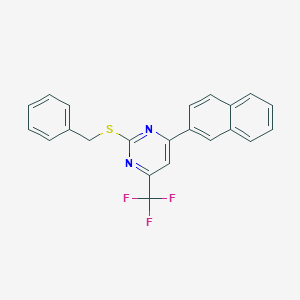 molecular formula C22H15F3N2S B395783 2-(Benzylsulfanyl)-4-(2-naphthyl)-6-(trifluoromethyl)pyrimidine 