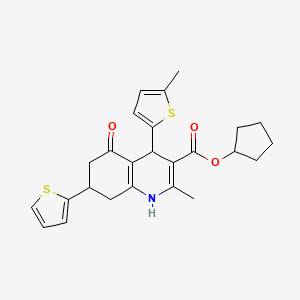 molecular formula C25H27NO3S2 B3957918 cyclopentyl 2-methyl-4-(5-methyl-2-thienyl)-5-oxo-7-(2-thienyl)-1,4,5,6,7,8-hexahydro-3-quinolinecarboxylate 