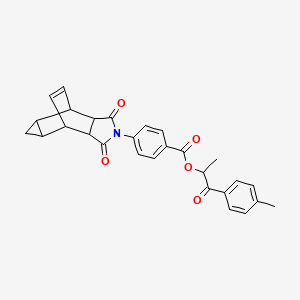 molecular formula C28H25NO5 B3957936 1-methyl-2-(4-methylphenyl)-2-oxoethyl 4-(3,5-dioxo-4-azatetracyclo[5.3.2.0~2,6~.0~8,10~]dodec-11-en-4-yl)benzoate 