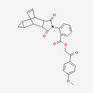 molecular formula C27H23NO6 B3958067 2-(4-methoxyphenyl)-2-oxoethyl 2-(3,5-dioxo-4-azatetracyclo[5.3.2.0~2,6~.0~8,10~]dodec-11-en-4-yl)benzoate 