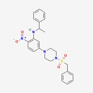 molecular formula C25H28N4O4S B3958114 5-[4-(benzylsulfonyl)-1-piperazinyl]-2-nitro-N-(1-phenylethyl)aniline 