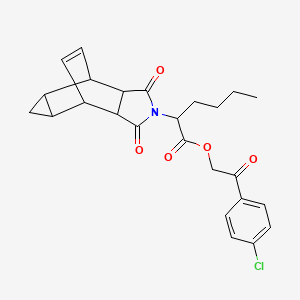 molecular formula C25H26ClNO5 B3958119 2-(4-chlorophenyl)-2-oxoethyl 2-(3,5-dioxo-4-azatetracyclo[5.3.2.0~2,6~.0~8,10~]dodec-11-en-4-yl)hexanoate 