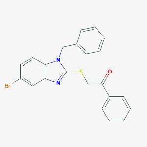 molecular formula C22H17BrN2OS B395820 2-[(1-benzyl-5-bromo-1H-benzimidazol-2-yl)sulfanyl]-1-phenylethanone 