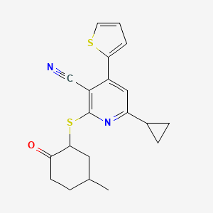 molecular formula C20H20N2OS2 B3958230 6-cyclopropyl-2-[(5-methyl-2-oxocyclohexyl)thio]-4-(2-thienyl)nicotinonitrile 