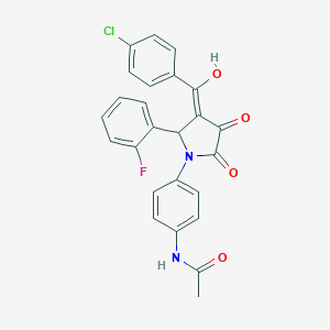 molecular formula C25H18ClFN2O4 B395825 N-(4-{3-[(4-chlorophenyl)carbonyl]-2-(2-fluorophenyl)-4-hydroxy-5-oxo-2,5-dihydro-1H-pyrrol-1-yl}phenyl)acetamide 