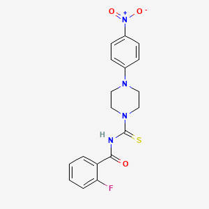 molecular formula C18H17FN4O3S B3958291 2-fluoro-N-{[4-(4-nitrophenyl)-1-piperazinyl]carbonothioyl}benzamide 
