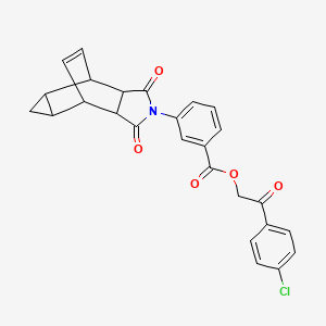 molecular formula C26H20ClNO5 B3958320 2-(4-chlorophenyl)-2-oxoethyl 3-(3,5-dioxo-4-azatetracyclo[5.3.2.0~2,6~.0~8,10~]dodec-11-en-4-yl)benzoate 