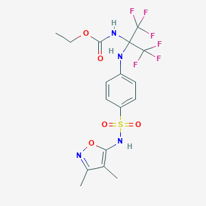 molecular formula C17H18F6N4O5S B395833 ethyl N-[2-[4-[(3,4-dimethyl-1,2-oxazol-5-yl)sulfamoyl]anilino]-1,1,1,3,3,3-hexafluoropropan-2-yl]carbamate CAS No. 340030-58-2