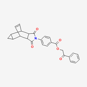 molecular formula C26H21NO5 B3958337 2-oxo-2-phenylethyl 4-(3,5-dioxo-4-azatetracyclo[5.3.2.0~2,6~.0~8,10~]dodec-11-en-4-yl)benzoate 
