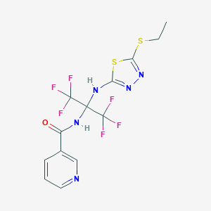 molecular formula C13H11F6N5OS2 B395834 N-[1-{[5-(ethylsulfanyl)-1,3,4-thiadiazol-2-yl]amino}-2,2,2-trifluoro-1-(trifluoromethyl)ethyl]nicotinamide 