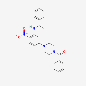 molecular formula C26H28N4O3 B3958366 5-[4-(4-methylbenzoyl)-1-piperazinyl]-2-nitro-N-(1-phenylethyl)aniline 