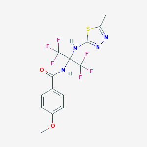 molecular formula C14H12F6N4O2S B395840 4-methoxy-N-[2,2,2-trifluoro-1-[(5-methyl-1,3,4-thiadiazol-2-yl)amino]-1-(trifluoromethyl)ethyl]benzamide 