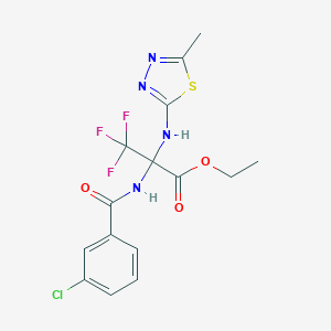 molecular formula C15H14ClF3N4O3S B395841 Ethyl 2-[(3-chlorobenzoyl)amino]-3,3,3-trifluoro-2-[(5-methyl-1,3,4-thiadiazol-2-yl)amino]propanoate 