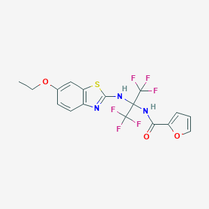 molecular formula C17H13F6N3O3S B395842 N-[1-[(6-ethoxy-1,3-benzothiazol-2-yl)amino]-2,2,2-trifluoro-1-(trifluoromethyl)ethyl]-2-furamide 