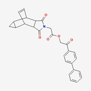 molecular formula C27H23NO5 B3958423 2-(4-biphenylyl)-2-oxoethyl (3,5-dioxo-4-azatetracyclo[5.3.2.0~2,6~.0~8,10~]dodec-11-en-4-yl)acetate 