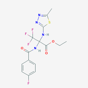 molecular formula C15H14F4N4O3S B395846 Ethyl 3,3,3-trifluoro-2-[(4-fluorobenzoyl)amino]-2-[(5-methyl-1,3,4-thiadiazol-2-yl)amino]propanoate 