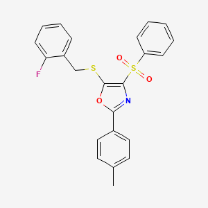 molecular formula C23H18FNO3S2 B3958467 5-[(2-fluorobenzyl)thio]-2-(4-methylphenyl)-4-(phenylsulfonyl)-1,3-oxazole 