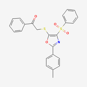 molecular formula C24H19NO4S2 B3958486 2-{[2-(4-methylphenyl)-4-(phenylsulfonyl)-1,3-oxazol-5-yl]thio}-1-phenylethanone 