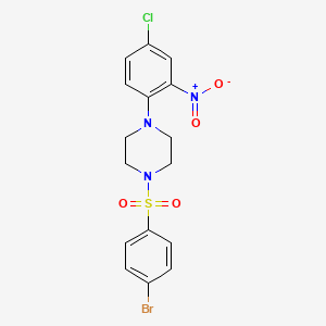 molecular formula C16H15BrClN3O4S B3958492 1-[(4-bromophenyl)sulfonyl]-4-(4-chloro-2-nitrophenyl)piperazine 