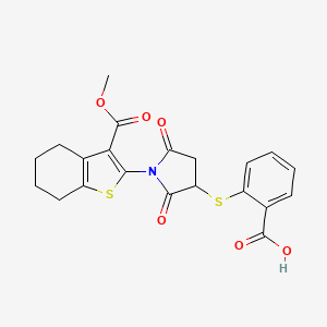 molecular formula C21H19NO6S2 B3958512 2-({1-[3-(methoxycarbonyl)-4,5,6,7-tetrahydro-1-benzothien-2-yl]-2,5-dioxo-3-pyrrolidinyl}thio)benzoic acid 
