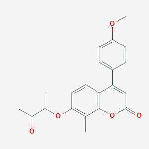 molecular formula C21H20O5 B3958522 4-(4-methoxyphenyl)-8-methyl-7-(1-methyl-2-oxopropoxy)-2H-chromen-2-one 