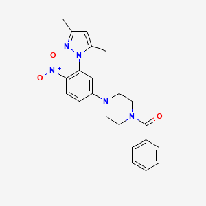 molecular formula C23H25N5O3 B3958526 1-[3-(3,5-dimethyl-1H-pyrazol-1-yl)-4-nitrophenyl]-4-(4-methylbenzoyl)piperazine 