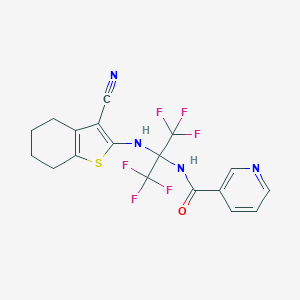 molecular formula C18H14F6N4OS B395853 N-[1-[(3-cyano-4,5,6,7-tetrahydro-1-benzothiophen-2-yl)amino]-2,2,2-trifluoro-1-(trifluoromethyl)ethyl]nicotinamide 