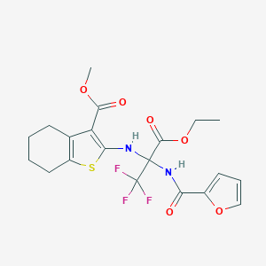 molecular formula C20H21F3N2O6S B395860 Methyl 2-({1-(ethoxycarbonyl)-2,2,2-trifluoro-1-[(2-furylcarbonyl)amino]ethyl}amino)-4,5,6,7-tetrahydro-1-benzothiophene-3-carboxylate 