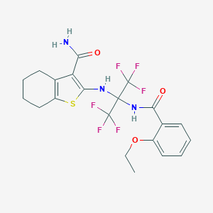 molecular formula C21H21F6N3O3S B395863 2-[[2-[(2-Ethoxybenzoyl)amino]-1,1,1,3,3,3-hexafluoropropan-2-yl]amino]-4,5,6,7-tetrahydro-1-benzothiophene-3-carboxamide CAS No. 352317-02-3