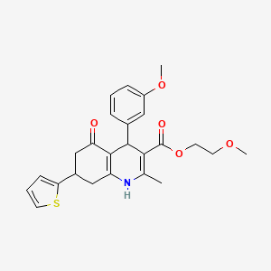 molecular formula C25H27NO5S B3958649 2-methoxyethyl 4-(3-methoxyphenyl)-2-methyl-5-oxo-7-(2-thienyl)-1,4,5,6,7,8-hexahydro-3-quinolinecarboxylate 